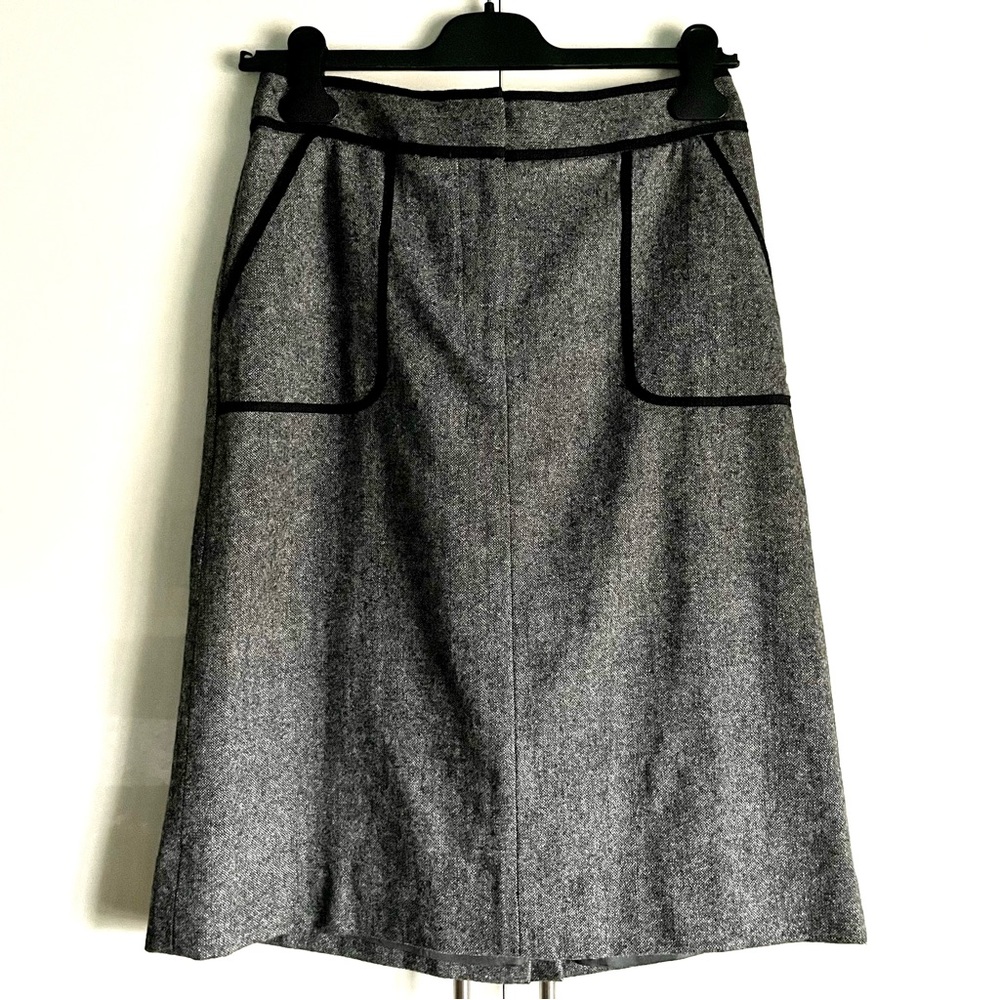 LOFT Wool Blend Tweed Grosgrain Ribbon Trim Pencil Skirt in Black & White 2 NWT